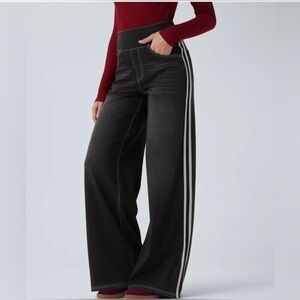 HALARA Flex High Waist Wide Leg Black Denim Side Stripe Jeans Women’s XS L XL